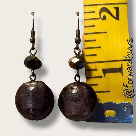 Handmade Purple Foiled Lampwork Glass Bead Earrings - Picture 5 of 6